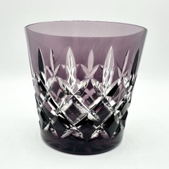 Ajka Purple Cut To Clear Crystal Whiskey Lowball Glass Bohemian Hungary