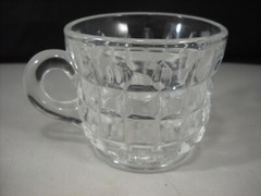 Vintage Clear Glass Punch Bowl Footed Glasses Handle Cube Block Pattern Set of 7