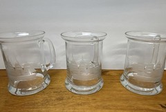 Vintage Toscany Clipper Glass Mugs Set of 3 Etched Ship Hand Blown Nautical