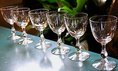 Vintage Set 6 TIFFIN FRANCISCAN PETITE Cut Leaf Crystal WINE GLASSES Fancy Stem