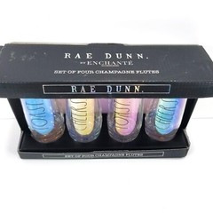 Rae Dunn by Enchante Collection TOAST-CHEER Set of 4 Champagne Flutes Iridescent