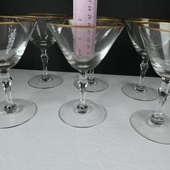 Lot 6 Fostoria Aurora 6092 Gold Rim Wine Glasses 5.5in Goblets Vintage Hollywood