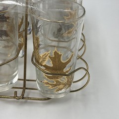 Vintage Libbey Gold Leaf High-ball Frosted Glasses 8-Piece Set – Metal Carrier