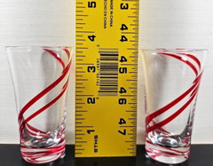 3) Pier 1 Double Swirl Red Shot Glasses Set Clear Drinking Barware Art Glass Lot