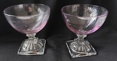 Rare Central Glass Works Set Of 2 Lilac Optic Bowl Stem #1450 Sherbert?
