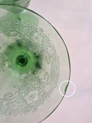 x4 Vtg Fostoria Vesper Green H2F Fruit / Oyster Glowing Glass 3 Chipped Free Shp