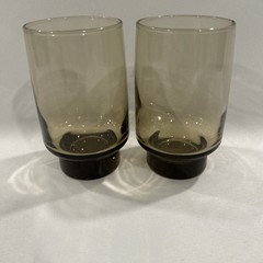 Libbey Tawny Accent Smoky Brown Glasses 70s Vintage Retro MCM Weighted Base