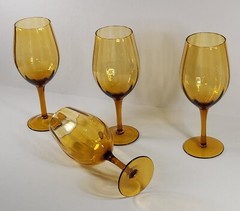Set 4 Amber Empoli Art Glass Optic Paneled Blown Wine Glass 8.25″