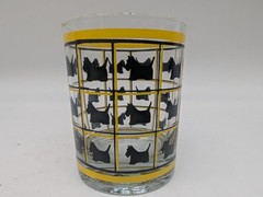 Vintage Scottie Dog Rocks Glass Yellow Black Plaid Lowball Tumbler
