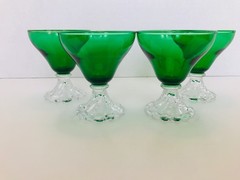 Vintage Anchor Hocking Glass Forest Green Berwick Boopie Bubble Parfait Glasses