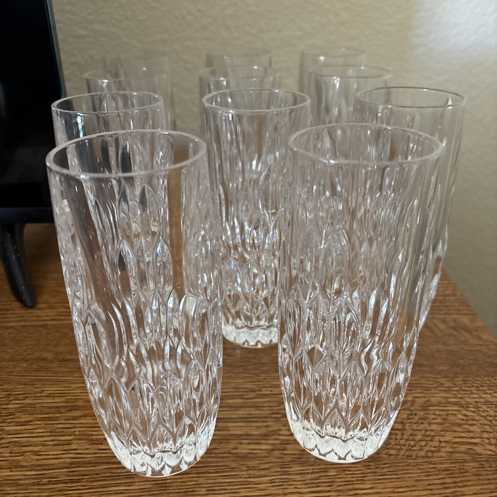 11 Royal Doulton Diamond Cut Crystal Highball Glasses 6.25″ Tumblers-
