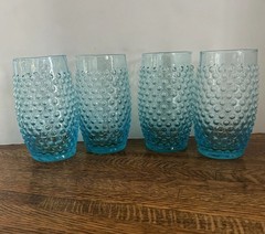 VTG 4 Hobnail Clear Blue 5” Juice Vase Drinking Glass Bridal Brunch Shower Decor