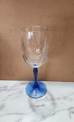 Lenox Wine Glass Blue Stem 22K Gold Rim, Dual Swag Drape, Vintage Lead Crystal