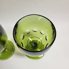 VTG Bartlett Collins Green Thumbprint Glass Goblets 12oz Retro Avacado