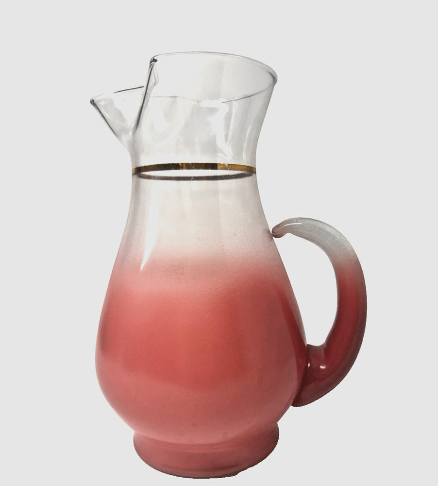Anchor Hocking Blendo Pink Frosted Glass Pitcher Ice Lip 10” Tall MCM