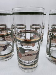 Vtg Libbey Mallard Duck Crystal 22K Gold Trim Tumblers Glasses Bar Set of 7
