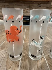 Vintage 1950s Libbey Carousel Merry Go Round Frosted Highball Glasses Set of 4