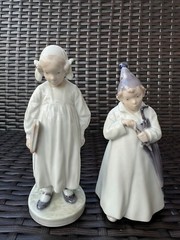 RARE Pair of ROYAL COPENHAGEN Figurines:Girl w/book,Sandman Boy w/ Umbrella Mint