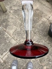 Ruby Red Clear Etched Floral And Leaf Design Vintage Cordial Glasses Set Of 6