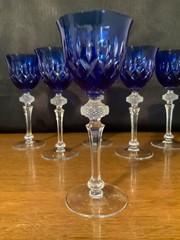 WMF Cristal Cabinet Cobalt Blue Cut to Clear Sherry Stems Set of 6, 1970s