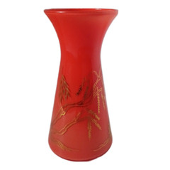 Vtg Bartlett Collins Glass Co Gold Overlay Asian Pagoda MCM