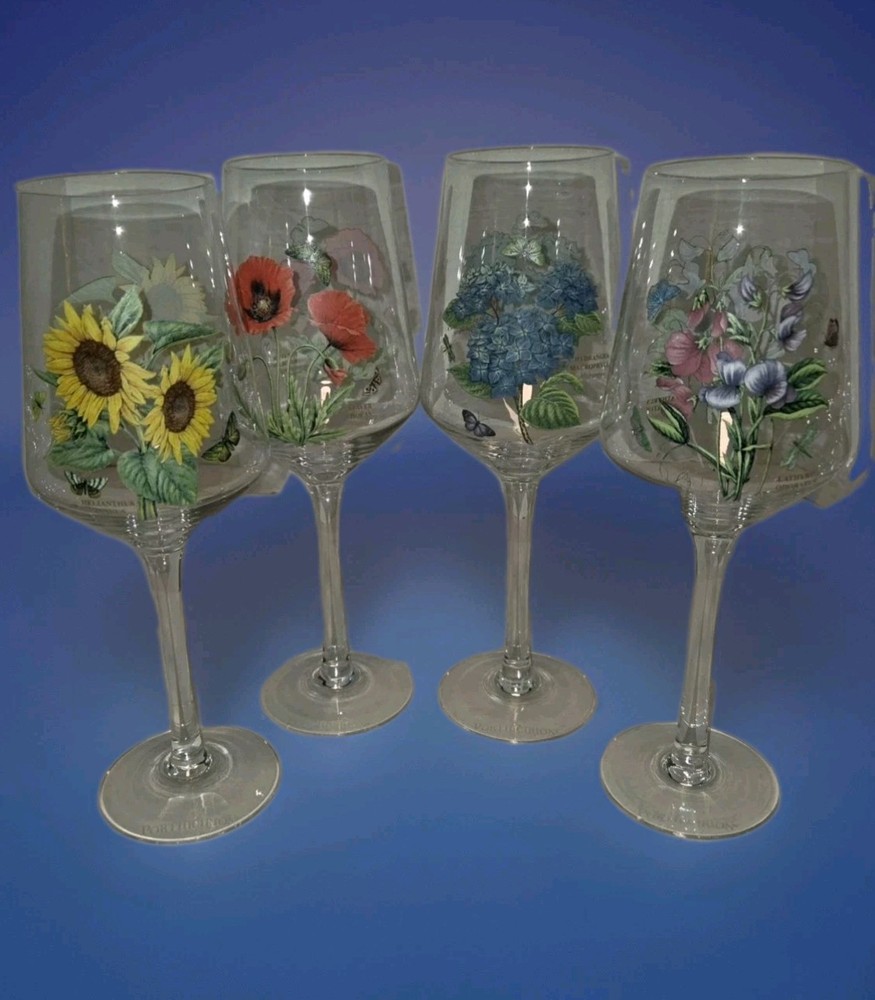 Portmeirion Botanic Garden Wine Glasses Hydrangea Sunflower Poppy Sweet Pea 4