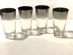 RETRO Mid Century Queen’s Lusterware Set Of Four Tall Tumblers Silver Fade
