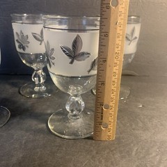 Set of 4 MCM Vintage 1960’s 10-Ounce Libby Frosted Silver Leaf Goblets Stemware