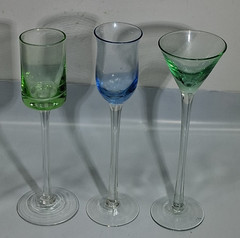 Vintage Hand Blown Long Stem Liqueur Cordial Glasses Blue Green Set of 3