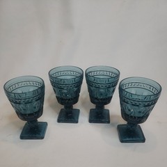 Vintage Indiana Park Lane Teal Blue Footed Goblet WINE / JUICE Glasses -4 Pc Lot