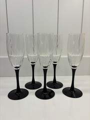 Vintage Set 5 Luminarc France Black Stemmed Champagne Swirl Glasses MCM Classic