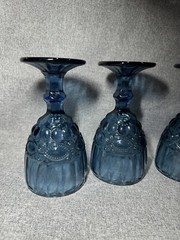 Wine Glasses Water Goblets Set Of 4 Blue Glass L.G. Wright/Mosser 7” H