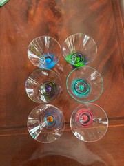 VINTAGE SET OF SIX DANSK SPECTRA MULTI-COLORED FOOTED COCKTAIL GLASSES 3-3/4″