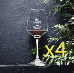 Be Happy Wine Glasses x4 Premium 12 Oz Personalize Smile Life Quote Gift NEW