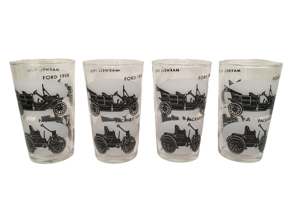 Federal Glass Co 4-Lot Antique Auto (Cadillac Ford Maxwell Packard) Tumblers