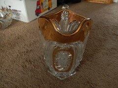 US Glass #15104 Victorian/Buzz Saw & Parenthesis Pitcher/Glasses/Bowl Set 1907