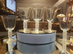 (5) wine glasses Antique Glass Crystal Murano? clear frosted square stem leaves