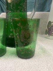 Emerald Green-possibly Harrach Pitcher With 2 Glasses