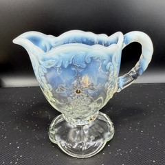 EAPG Northwood Intaglio Blue Opalescent Glass Creamer Antique Victorian Floral