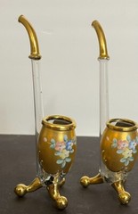 Moser Blown Glass Wine Sipper Enameled Flowers And Gold Gilt Bohemian pair of 2