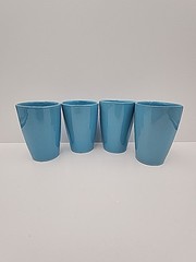 4 vintage Frankoma pottery # 5L Robin Egg blue Tumblers. 4-3/4″ tall x 3.5″ rim