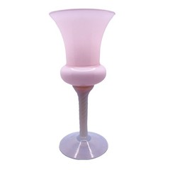 Vintage Opaline Pink White Rose Glass Vase Compote Bowl Goblet Twist Stem Italy