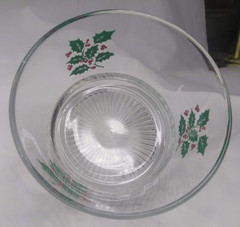 Libbey Glass Company LRS3 Green & Red Holly Red Ribbons No Gold Trim 1 Bowl