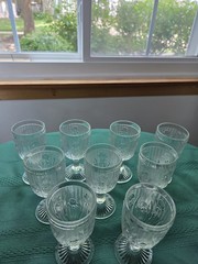 Set of 9 Crystal Aperitif Gasses, Floral Pattern, Decorative Etched Design