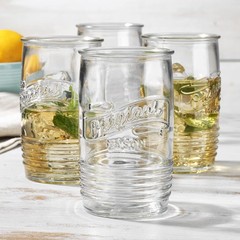 Set of 4 Glass Tumbler Drinking Glasses Genuine Artisan-Made Vintage 20 Oz
