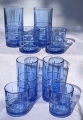 8pc Anchor Hocking Glasses Mix 4-16oz + 4-10.5oz Manchester Coastal Blue Tartan