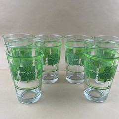 Vintage Libbey Shamrock Irish Clover Tumbler Set Of 6 Green 16 oz Glasses