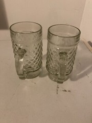 Lot of 2 ~ Vintage Anchor Hocking Glass Mug Quilted Diamond Point Pattern 16 oz.