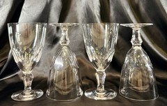 Set Of 4~Vintage Clear Glass 6” Goblets~Thumbprint~Multi Side Bulbous Stem