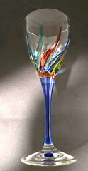 MURANO ZECCHIN DUE ZETA TRIX WINE GLASS ITALIAN CRYSTAL BLUE STEM-PERFECT!